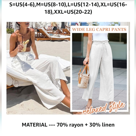 ANRABESS Women's Linen Pants Casual Loose High Waist Drawstring Wide Leg - Picture 12 of 15